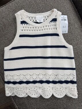 abercrombie kids Cream and Navy Crochet Stripe Tank Top